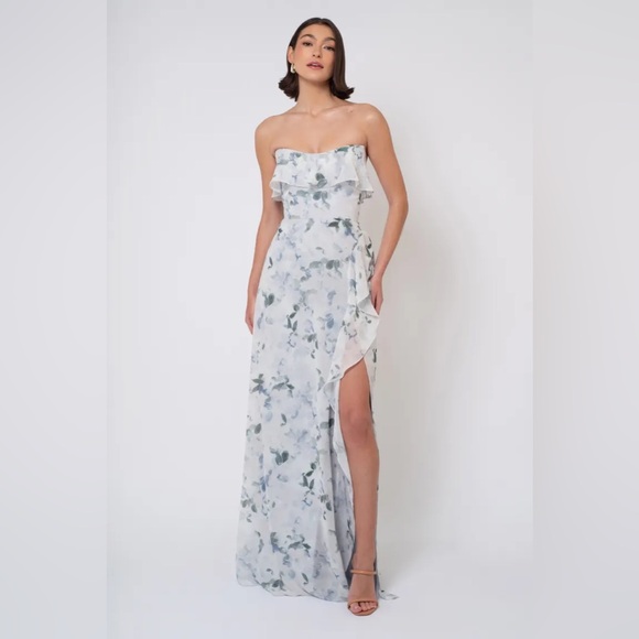 NEW - JENNY YOO - SALMA RUFFLE FLORAL DRESS - BLUE MULTI - SIZE 8 - Picture 4 of 8